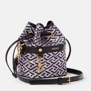 SALE! Versace La Greca Virtus metallic monogram bucket leather crossbody bag NEW